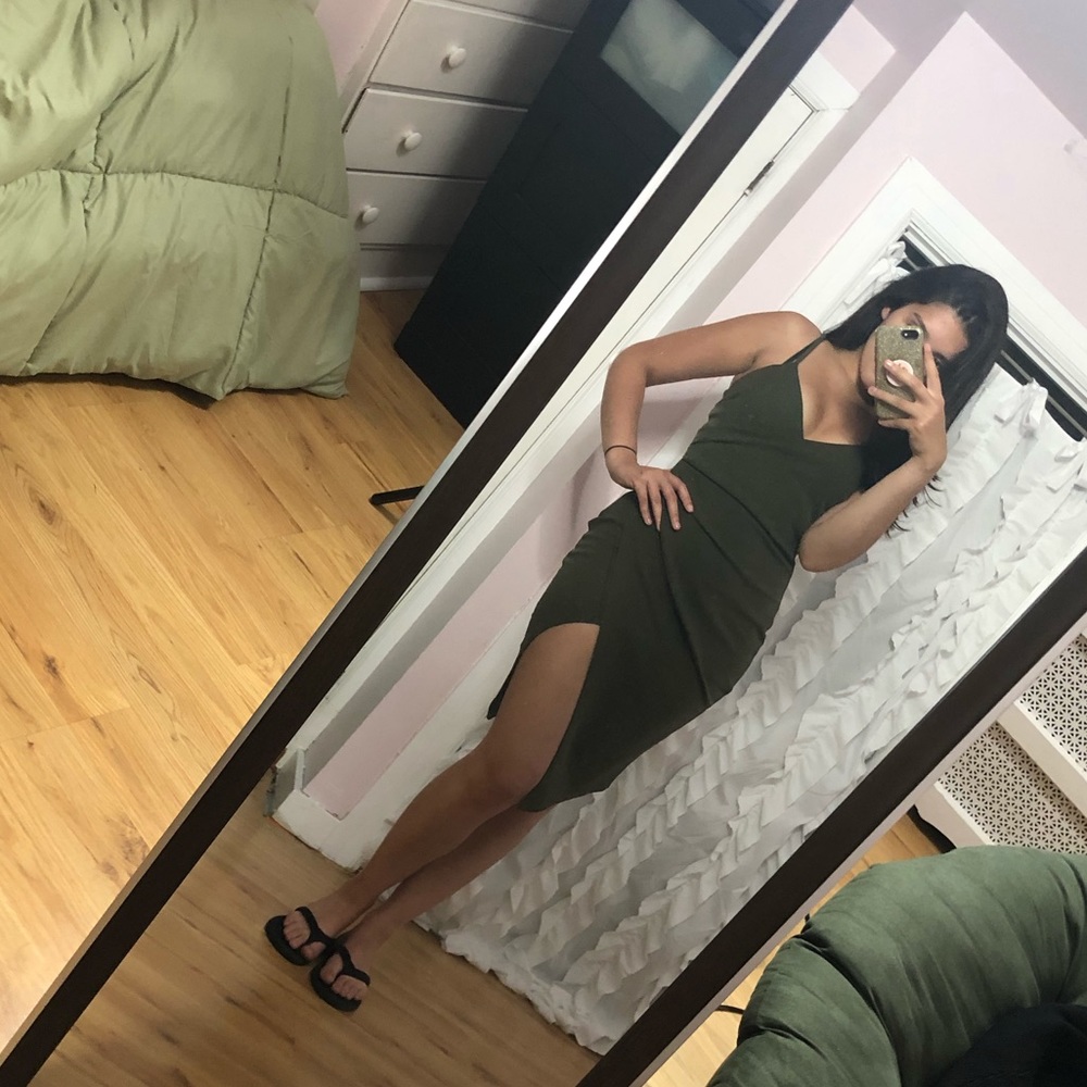 Olive Green Slit Dress